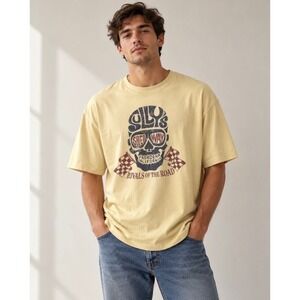 Ruff Hewn T Shirt Mens XXL Yellow Sullys Speedway Skull Graphic Tee Moto Skater